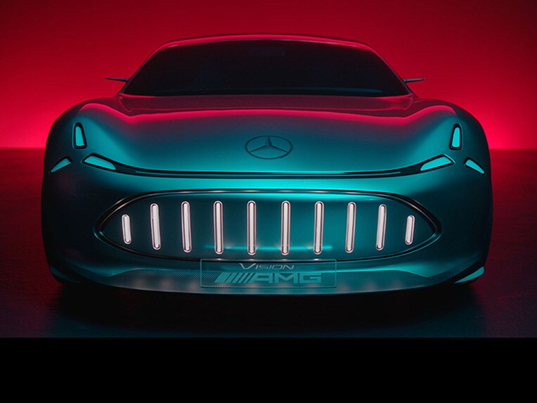 The front of an E PERFORMANCE hybrid model from Mercedes-AMG.
