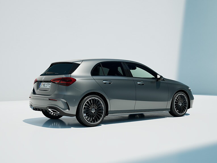A rear view of the Mercedes-Benz A-Class Hatchback from the side.