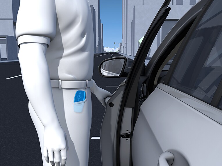 A graphic representation of the KEYLESS-GO function in the Mercedes-Benz C-Class Coupé.