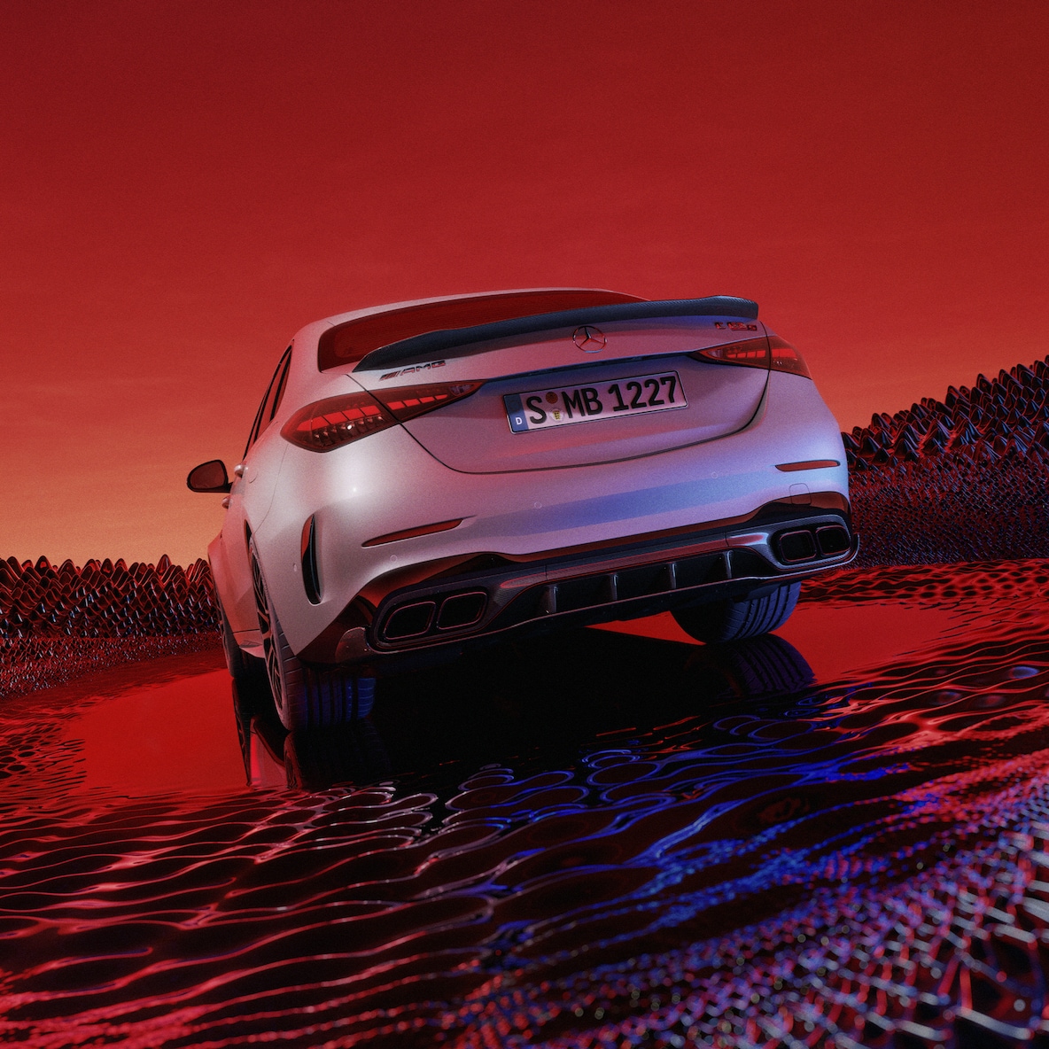 Rear side view of a Mercedes-AMG C 63 S E PERFORMANCE in Estate version.