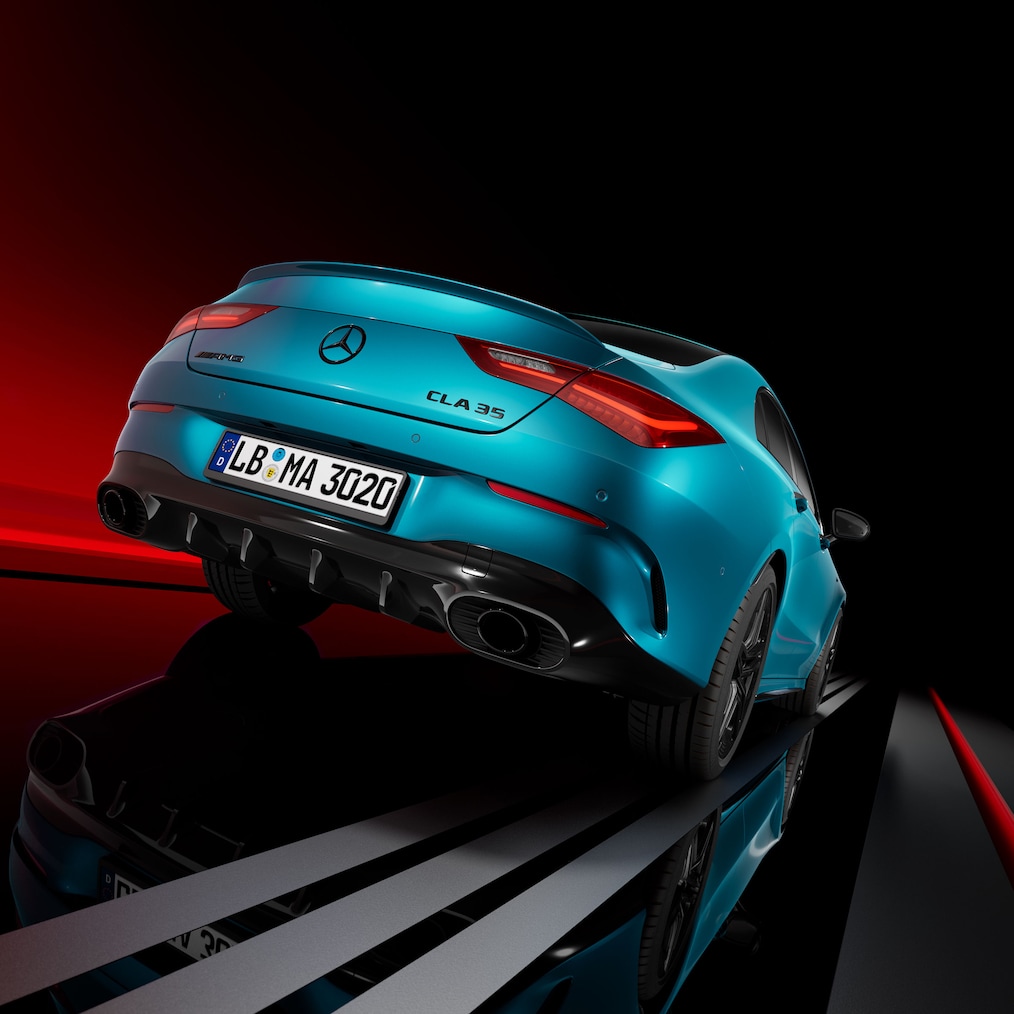 Front side view of a Mercedes-AMG CLA 35 4MATIC Coupé.