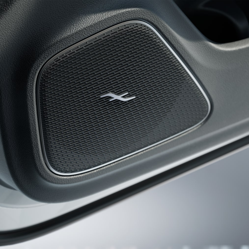 Close-up on a loudspeaker of the Burmester® surround sound system.