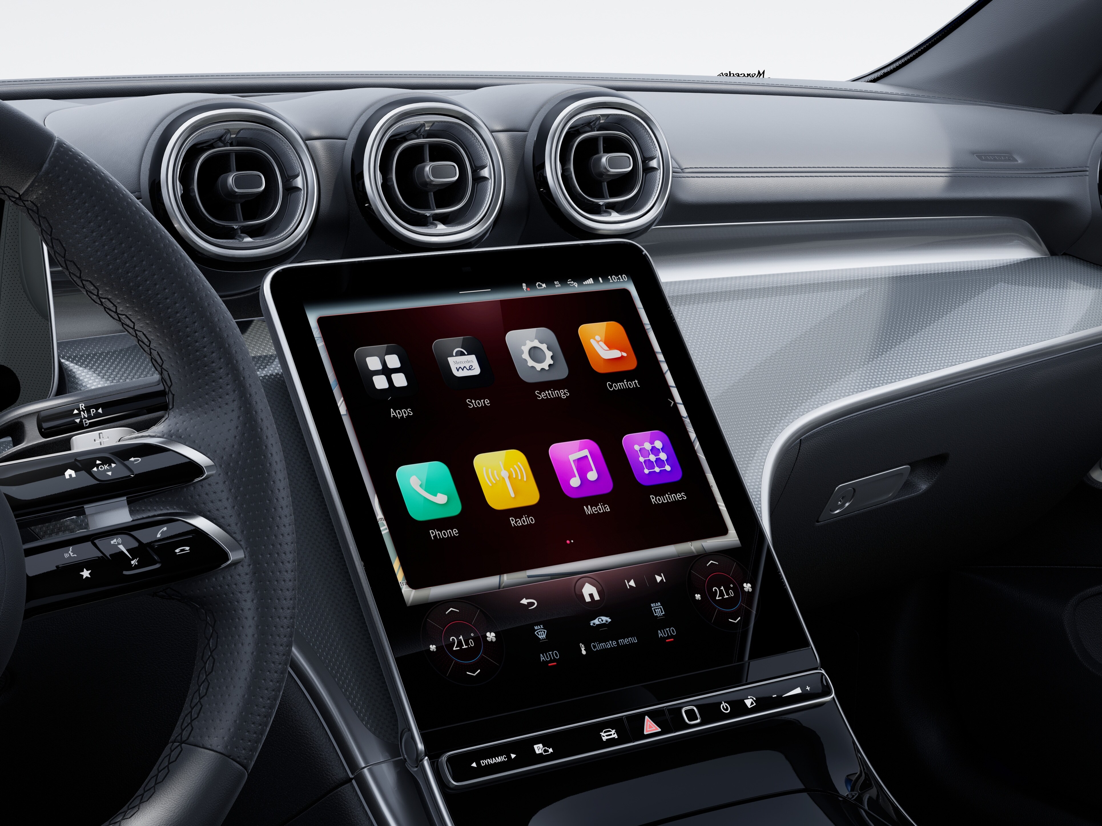 The central display showing routines in the Mercedes-Benz CLE Cabriolet.