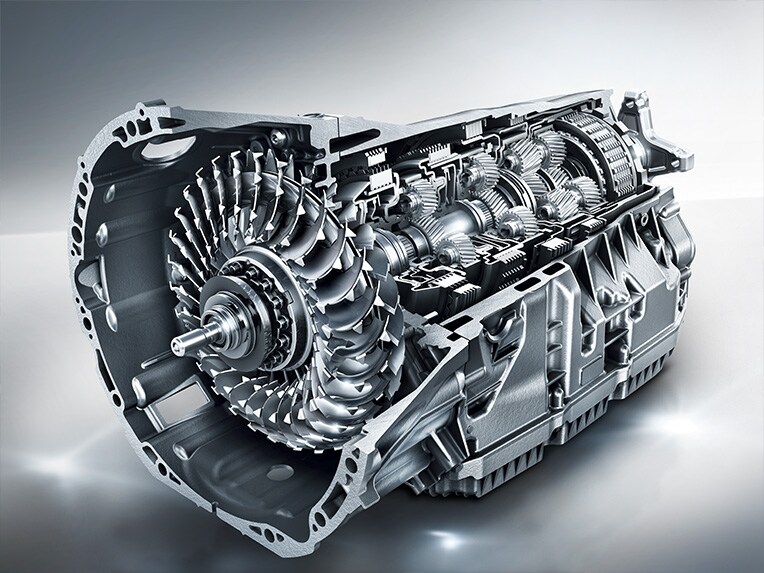 The image shows the 9G-TRONIC automatic transmission of the Mercedes-Benz E-Class Cabriolet.