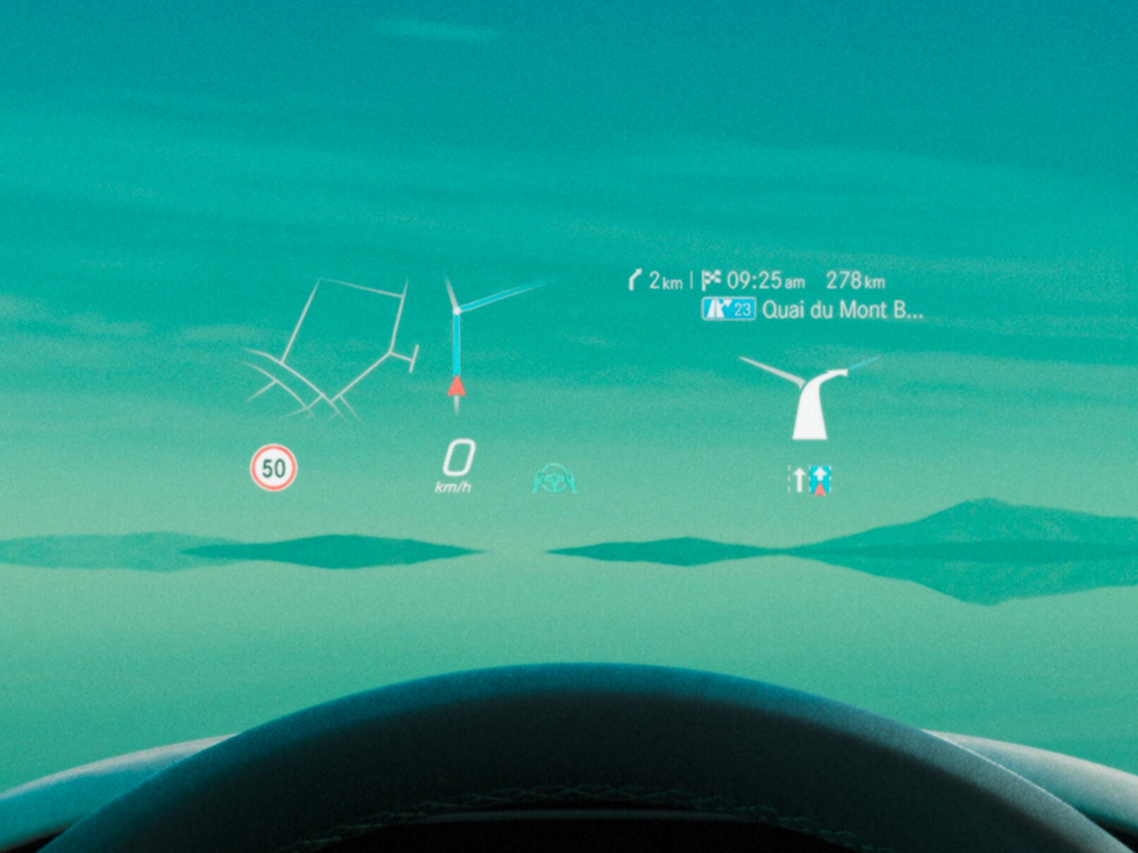 The head-up display in the EQE Sedan from Mercedes-Benz.