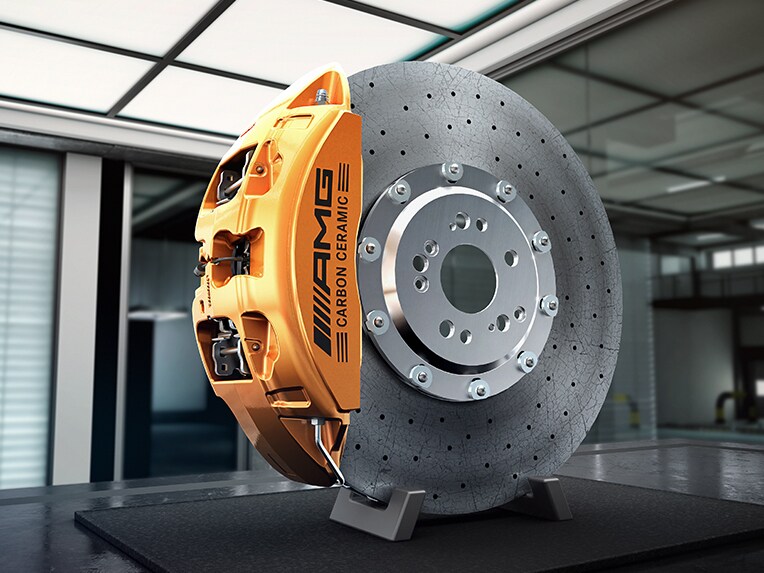 The AMG high-performance ceramic composite brake system for the Mercedes-AMG EQE SUV.