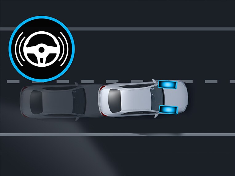 A graphic representation of Active Lane Keeping Assist in the new EQE SUV from Mercedes-EQ.