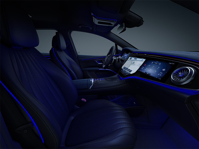 The active ambient lighting in the EQS SUV from Mercedes-Benz.