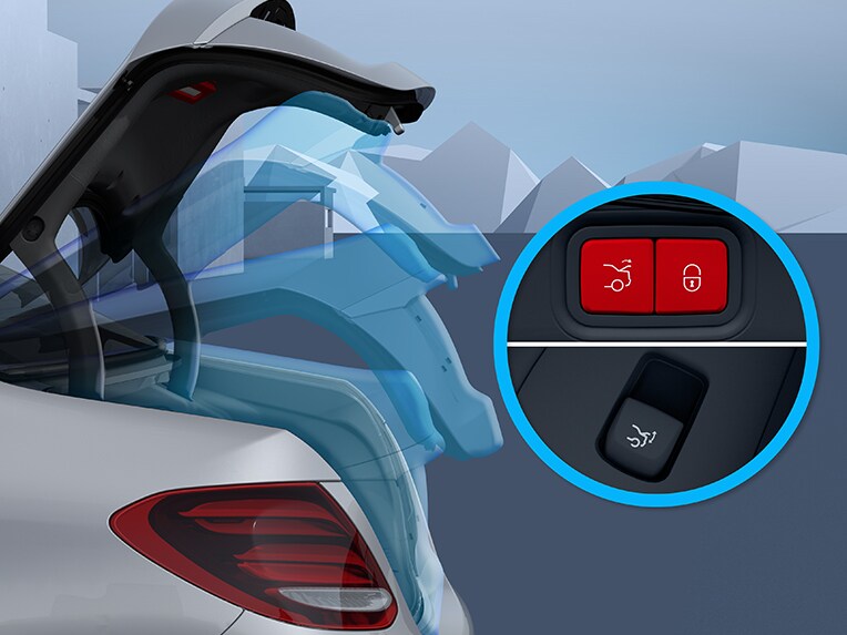 Illustration showing the EASY-PACK tailgate of the EQS by Mercedes-Benz.