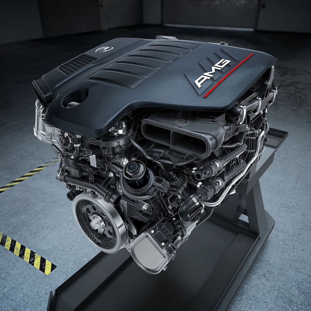 The AMG engine of the GLE 53 4MATIC+ from Mercedes-AMG.