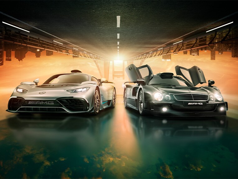 Group illustration with various Mercedes-AMG vehicles.