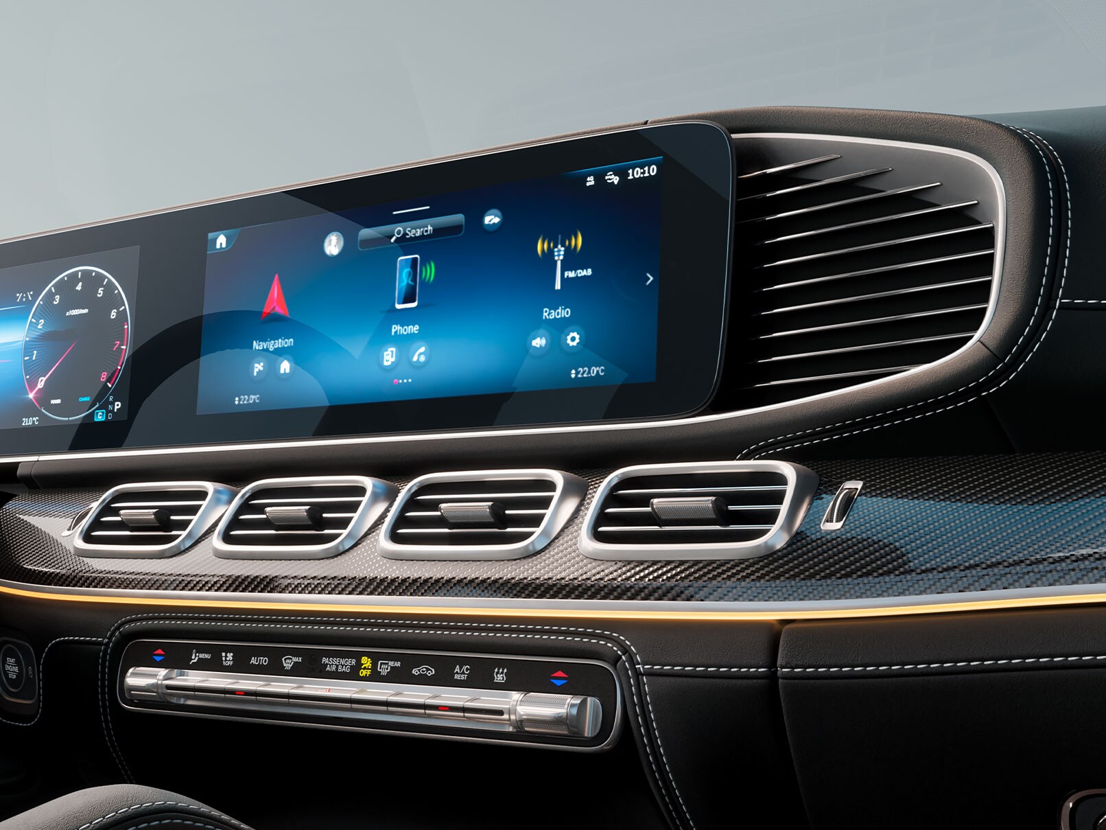 Buồng lái màn hình rộng với hệ thống đa phương tiện MBUX trong xe GLS mới của Mercedes-Benz.