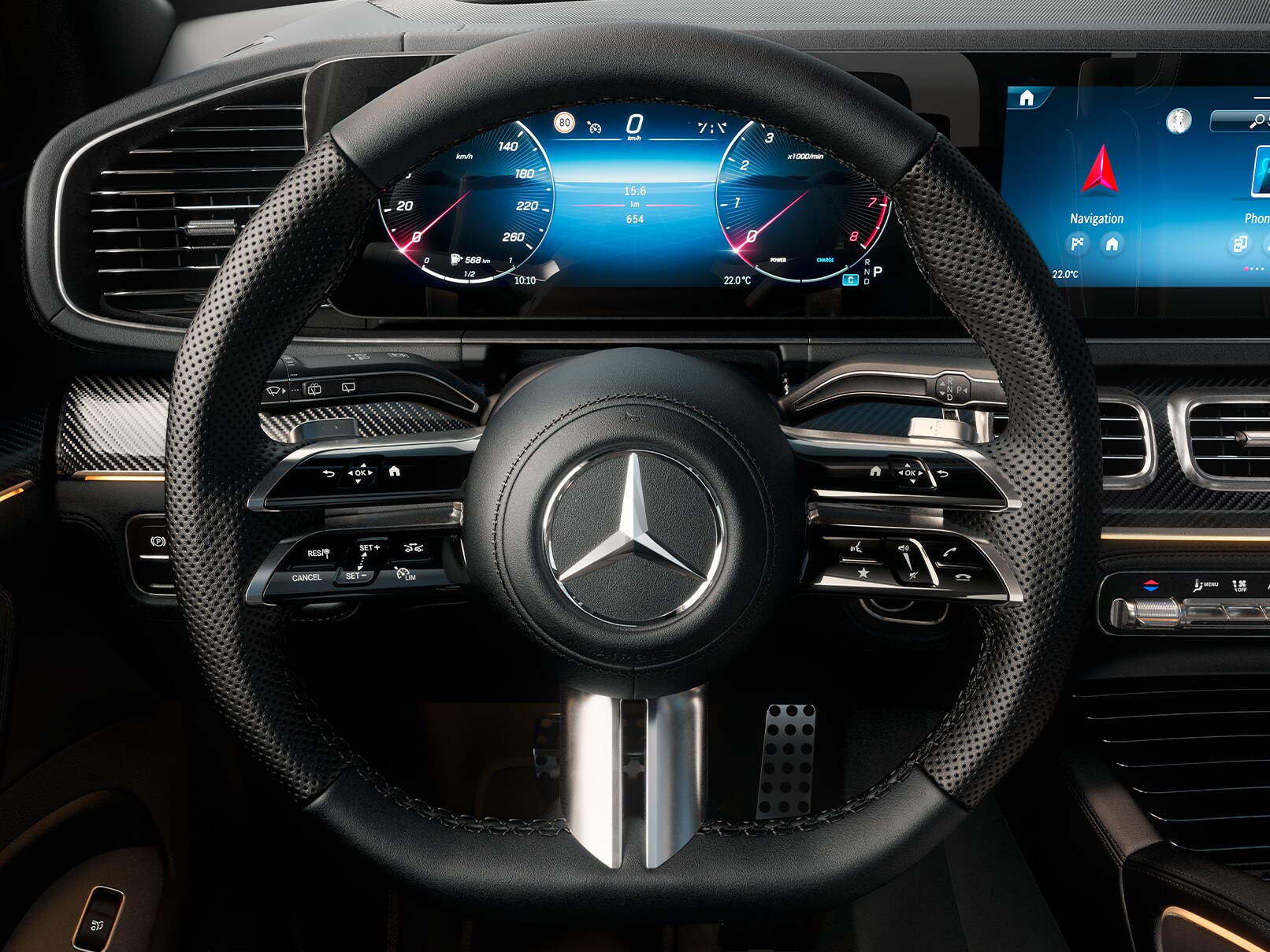 Vô lăng của xe GLS mới của Mercedes-Benz.