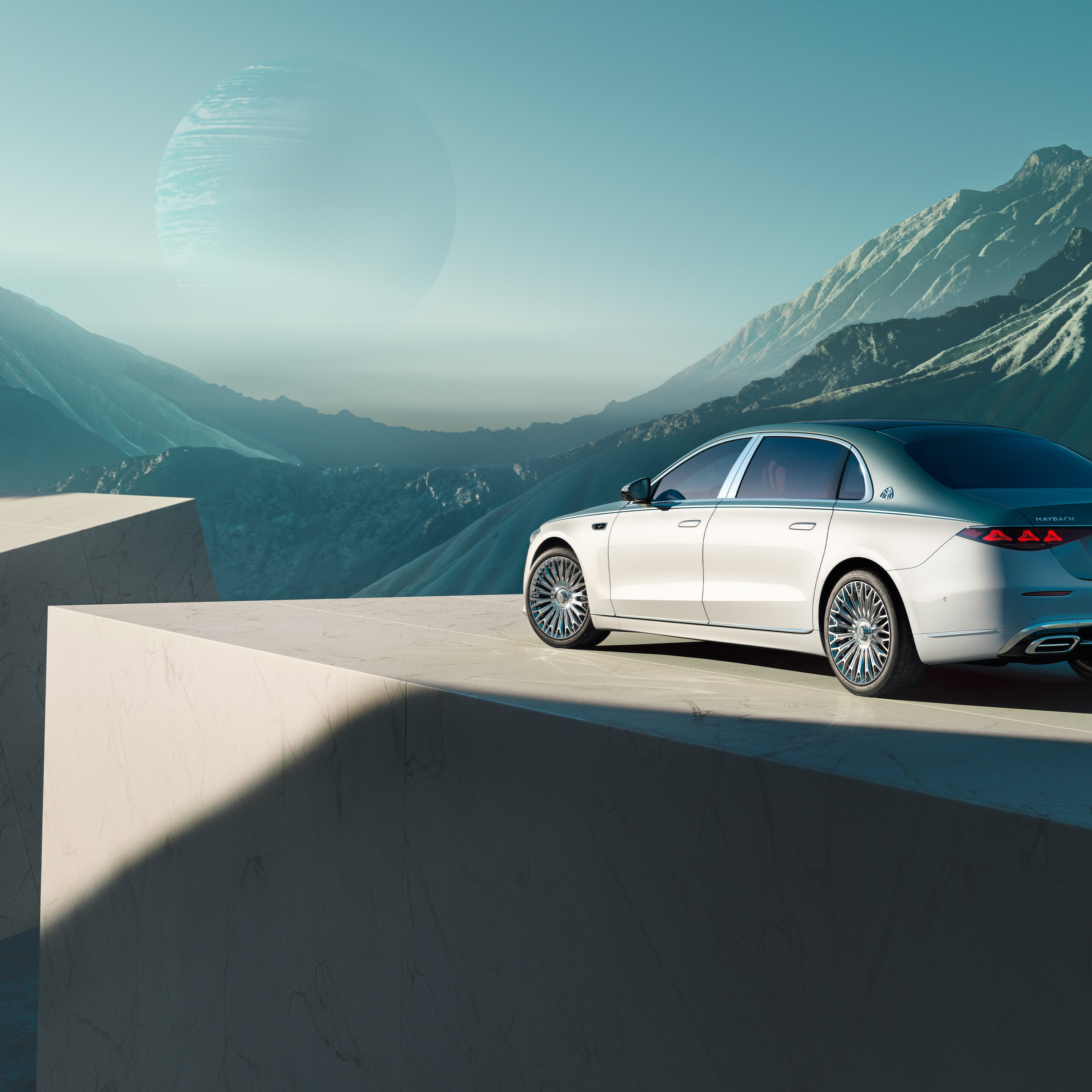 Side view of the Mercedes-Maybach S-Class.
