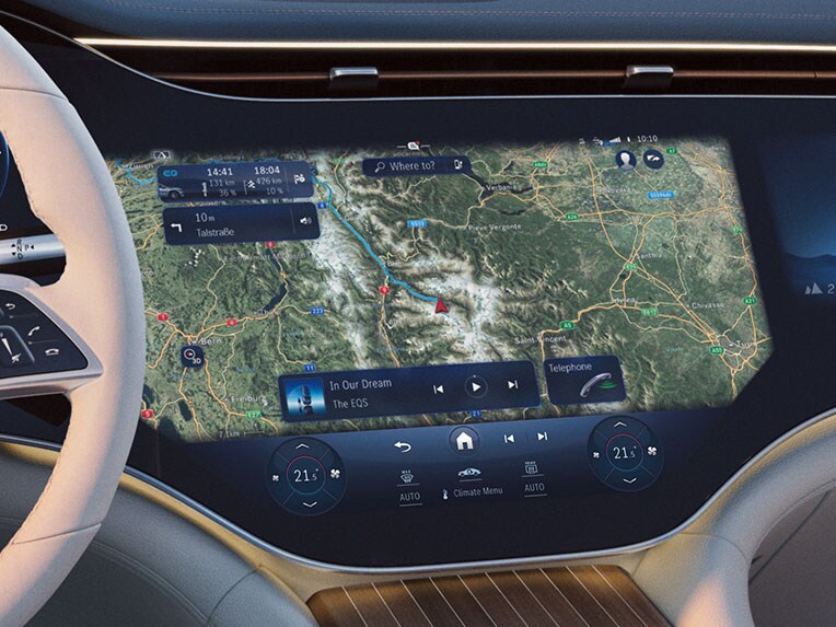 An illustration of the charging stations display of the Mercedes-Maybach EQS SUV.