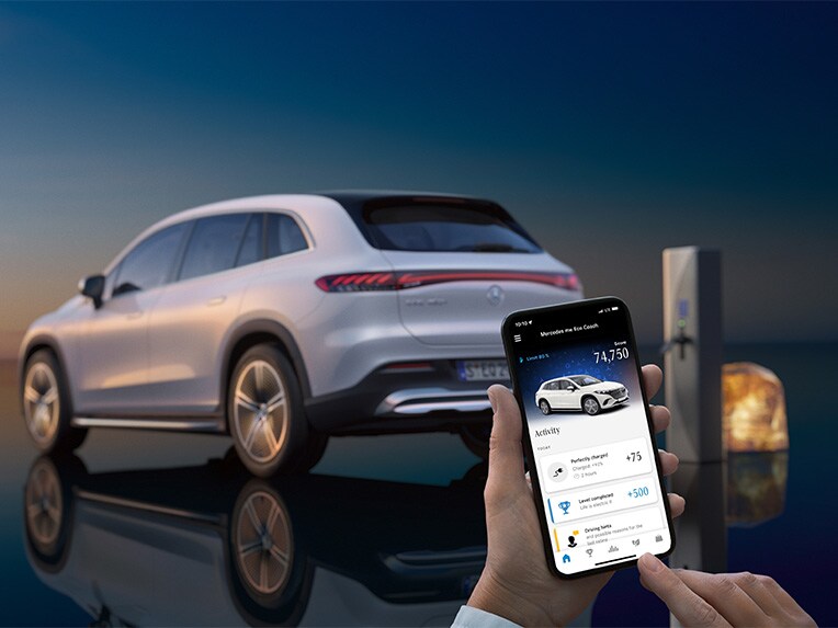 Visualisation of the ECO Coach app for the Mercedes-Maybach EQS SUV.