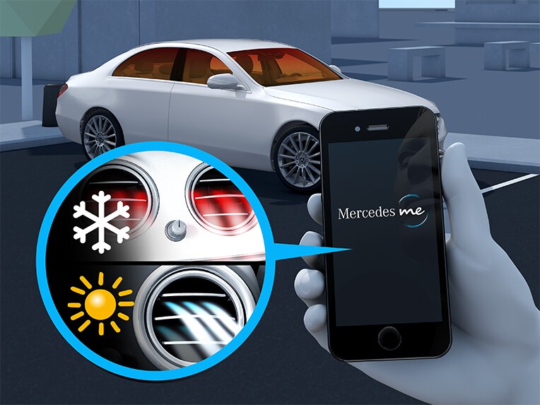 Visualization of the pre-entry climate control of the Mercedes-Maybach EQS SUV.