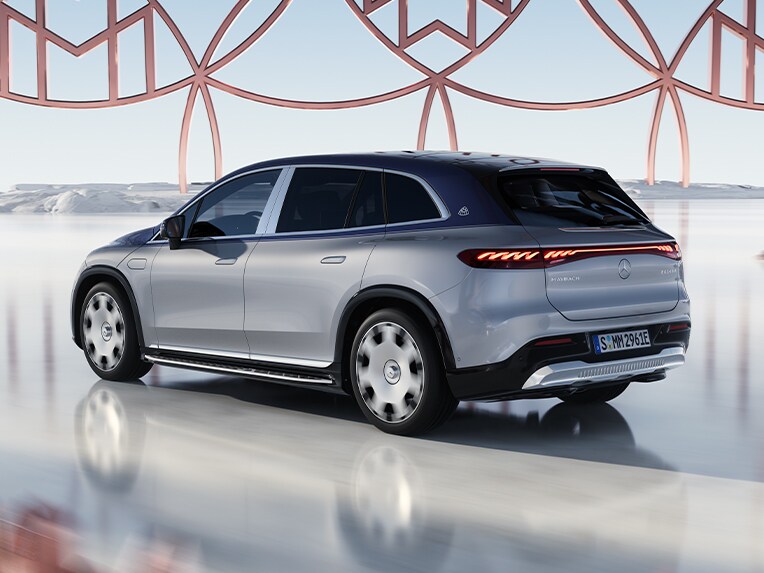 Side rear view of the Mercedes-Maybach EQS SUV.