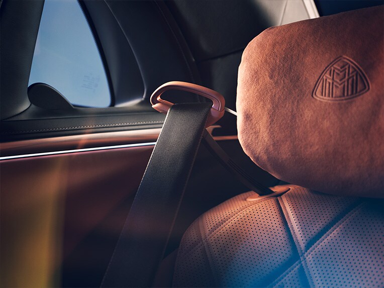 Seat belt feeders in the rear of the Mercedes-Maybach S-Class.