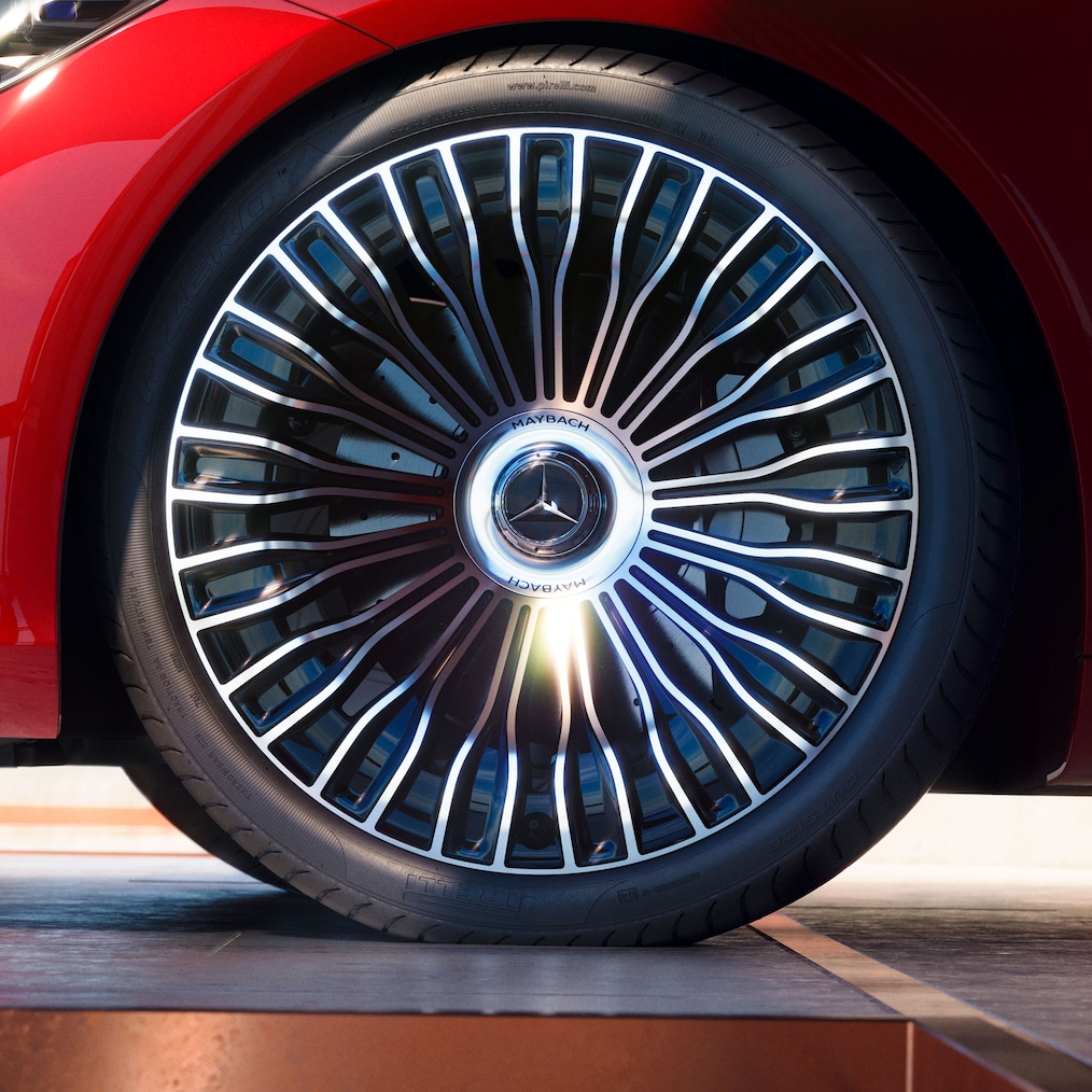 A detailed side view of an exclusive Maybach-specific wheel.