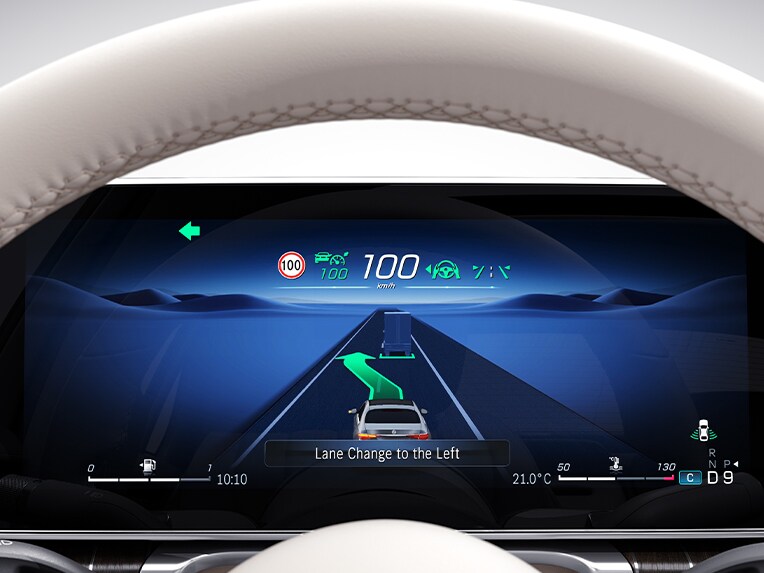 The driver display of the Mercedes-Benz S-Class Sedan.
