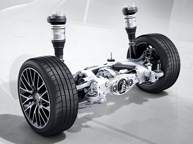 The rear-axle steering of the Mercedes-Benz S-Class Sedan.