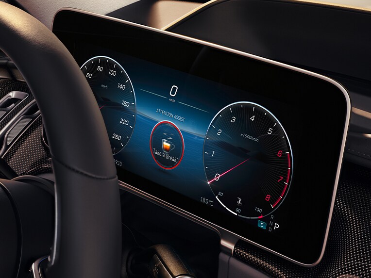 The 3D driver display with ATTENTION ASSIST in the Mercedes-Benz S-Class Sedan.