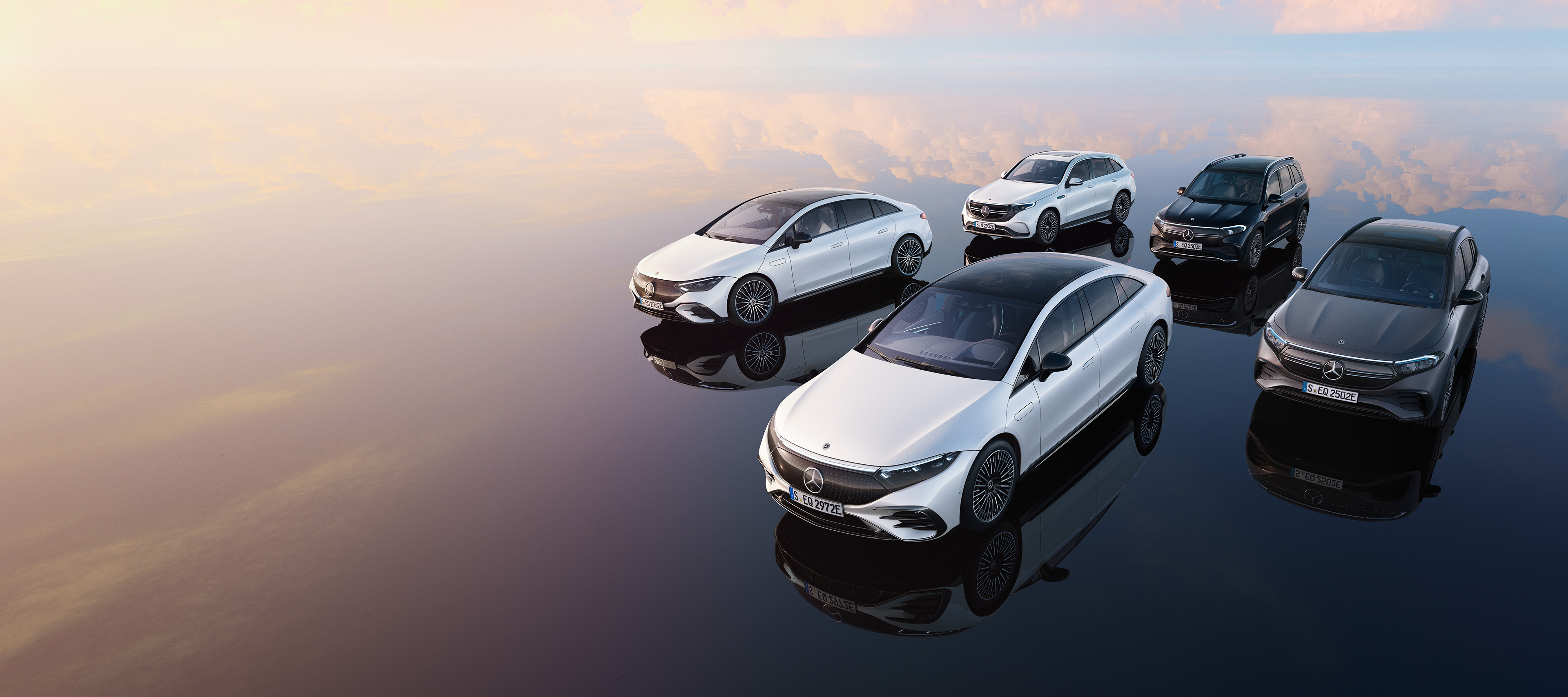 Fully electric vehicles | Mercedes-EQ Front view of fully electric vehicles by Mercedes-EQ.