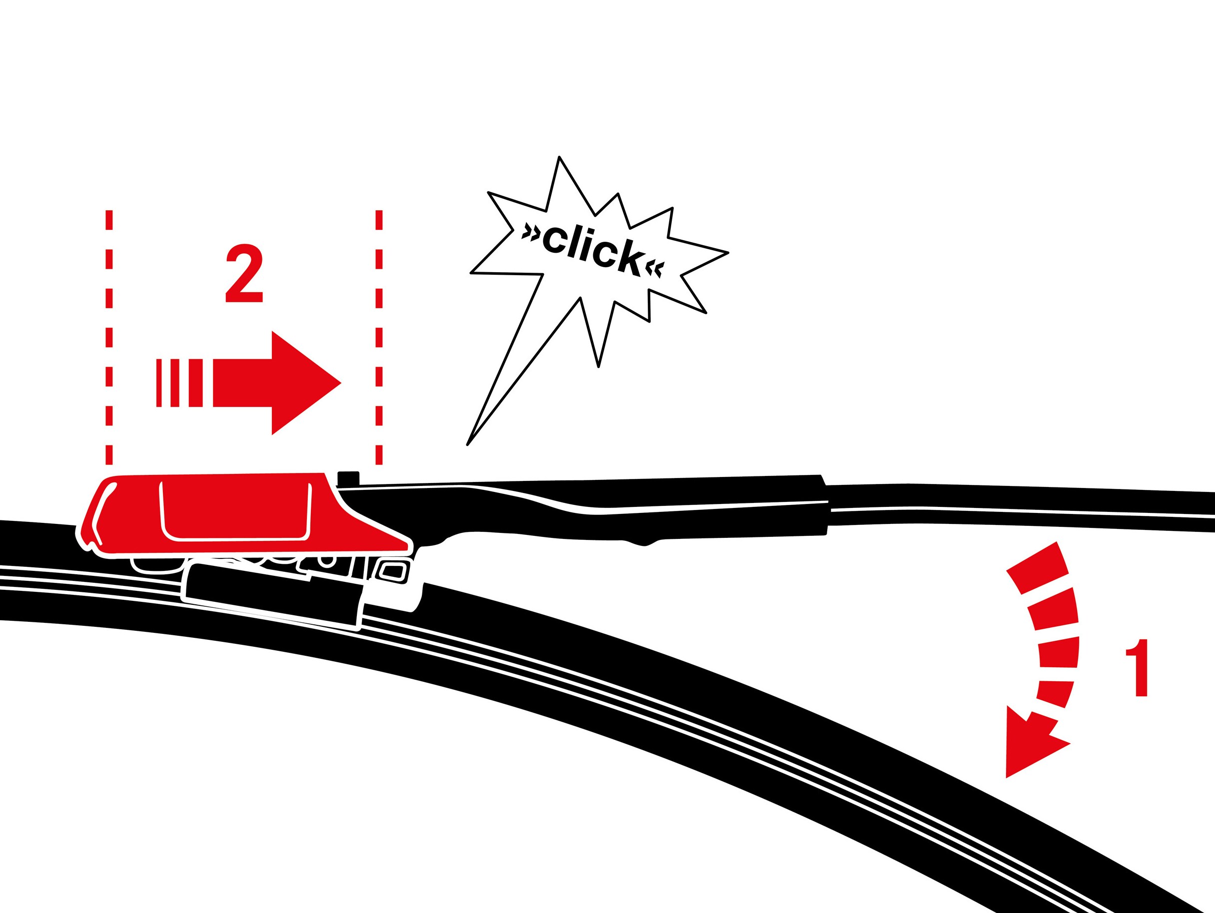 Push the clip back towards the wiper blade