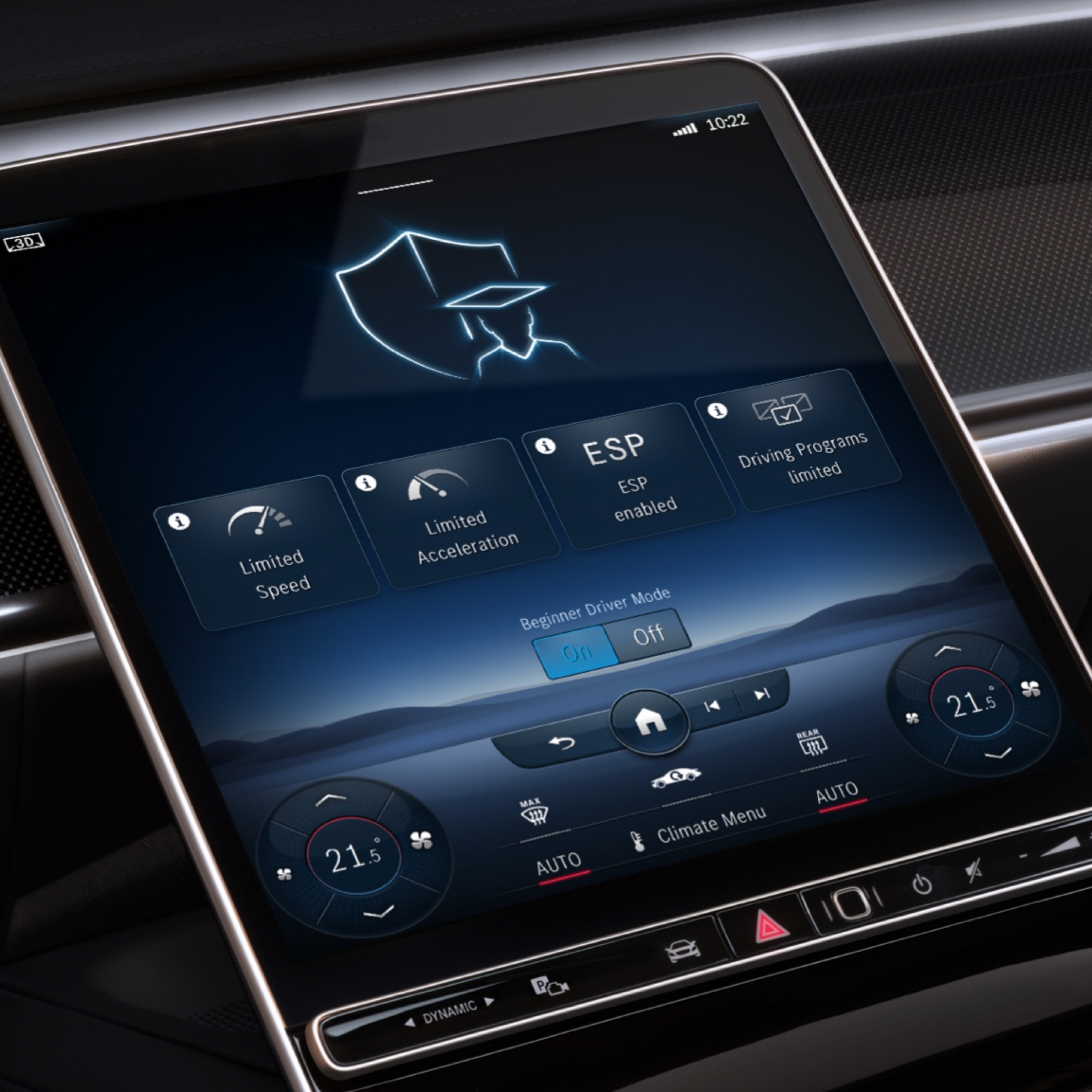 Remote Control, Beginner Driver Mode | Excellence Package | Mercedes-Benz The Speedfencing Digital Extra menu is displayed on the screen of the MBUX multimedia system when the set driving speed is exceeded.