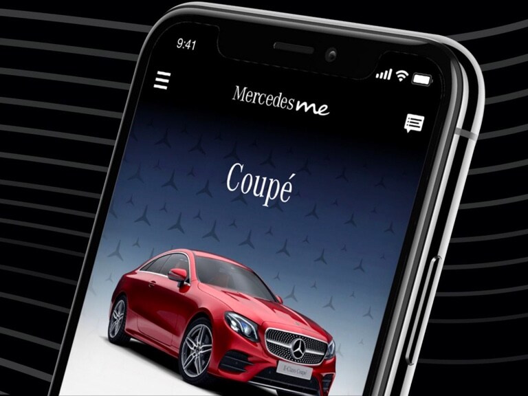 Future dream vehicles from Mercedes-Benz are displayed in the Mercedes-Benz App on a smartphone.
