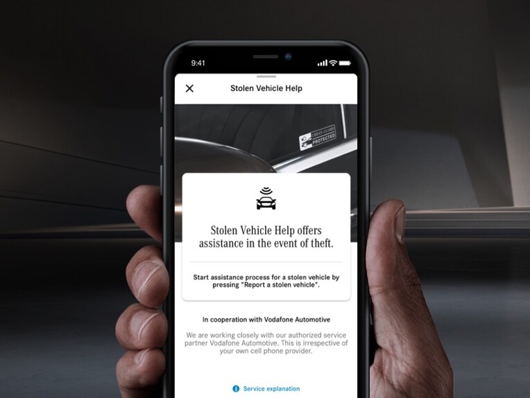 Stolen Vehicle Help is offered via an Urban Guard Digital Extra on a smartphone