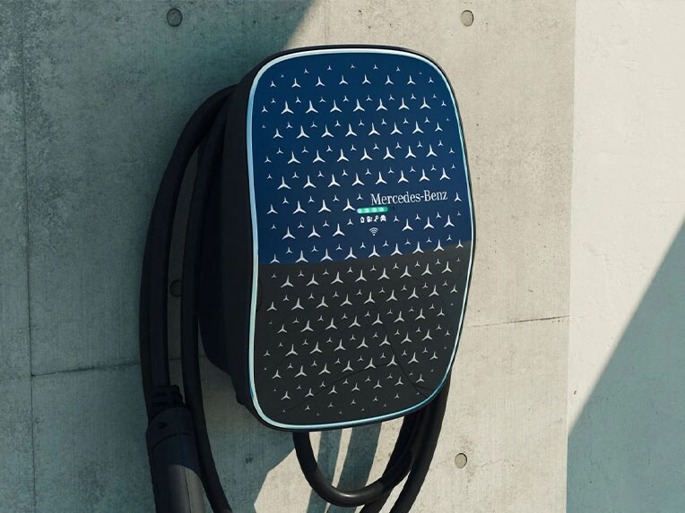 The Mercedes-Benz Wallbox, with an outer casing creatively inspired by Mercedes-EQ principles.