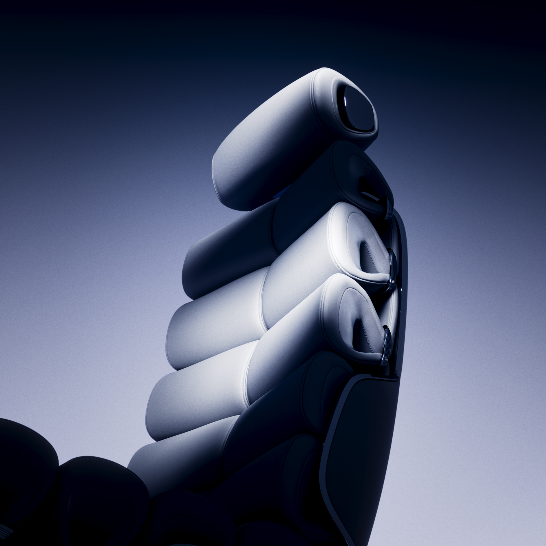 Reclining seats | Vision V | Mercedes-Benz The two luxurious seats in the rear passenger compartment of the Vision V in a reclining position.