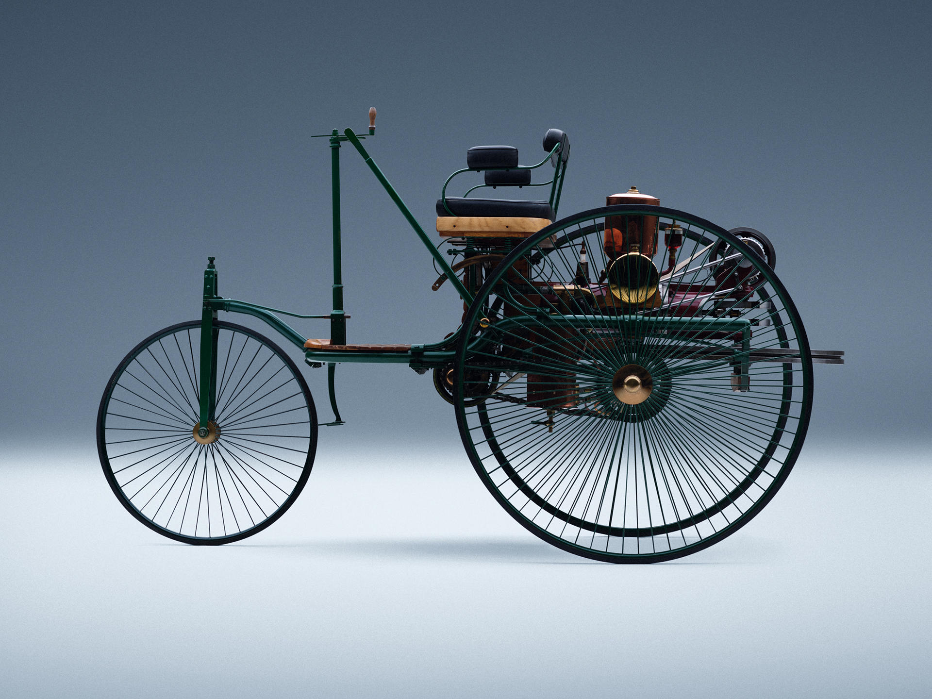 Innovation | Mercedes-Benz Side view of the first Mercedes-Benz motor car.