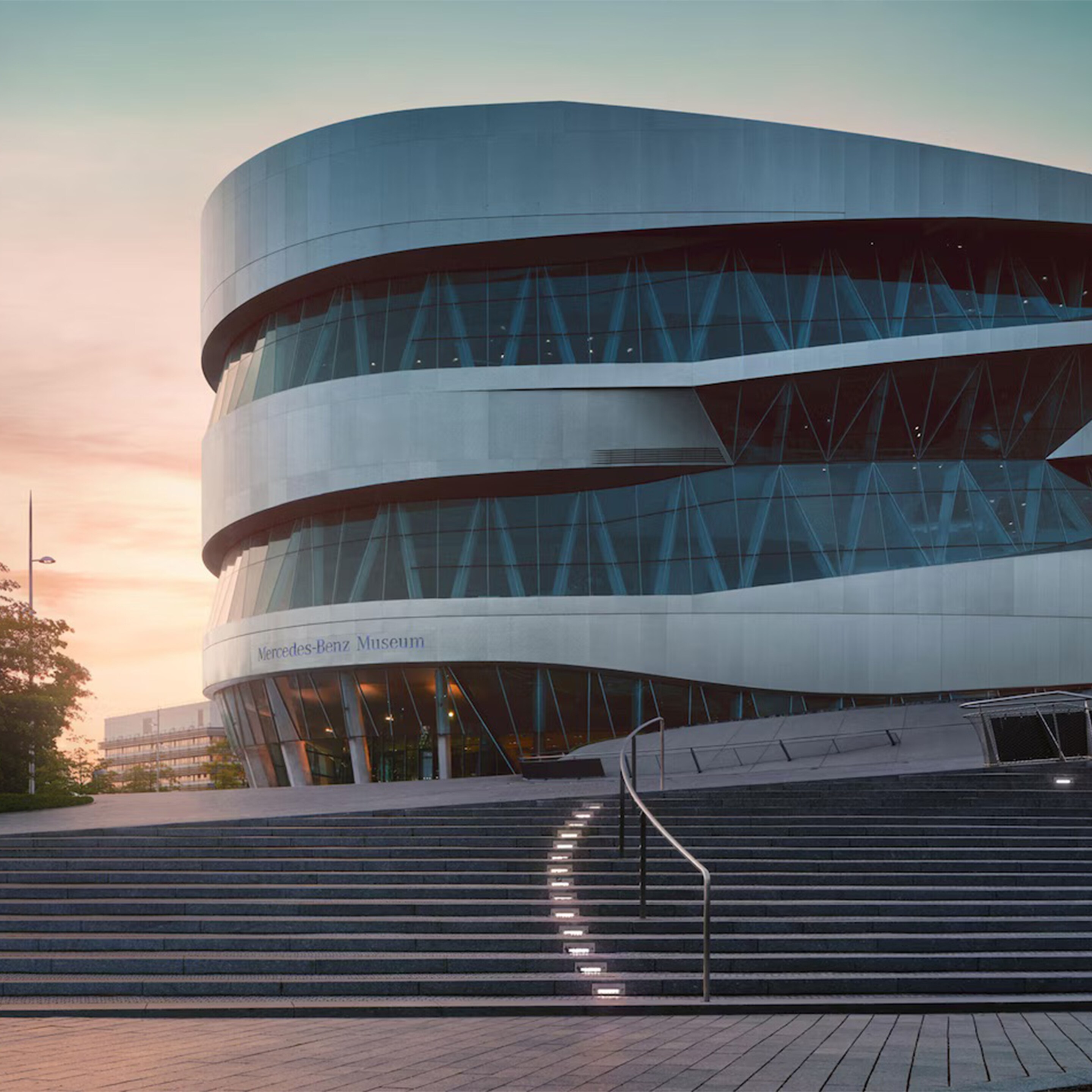 Exterior view of the Mercedes-Benz Museum in Stuttgart.