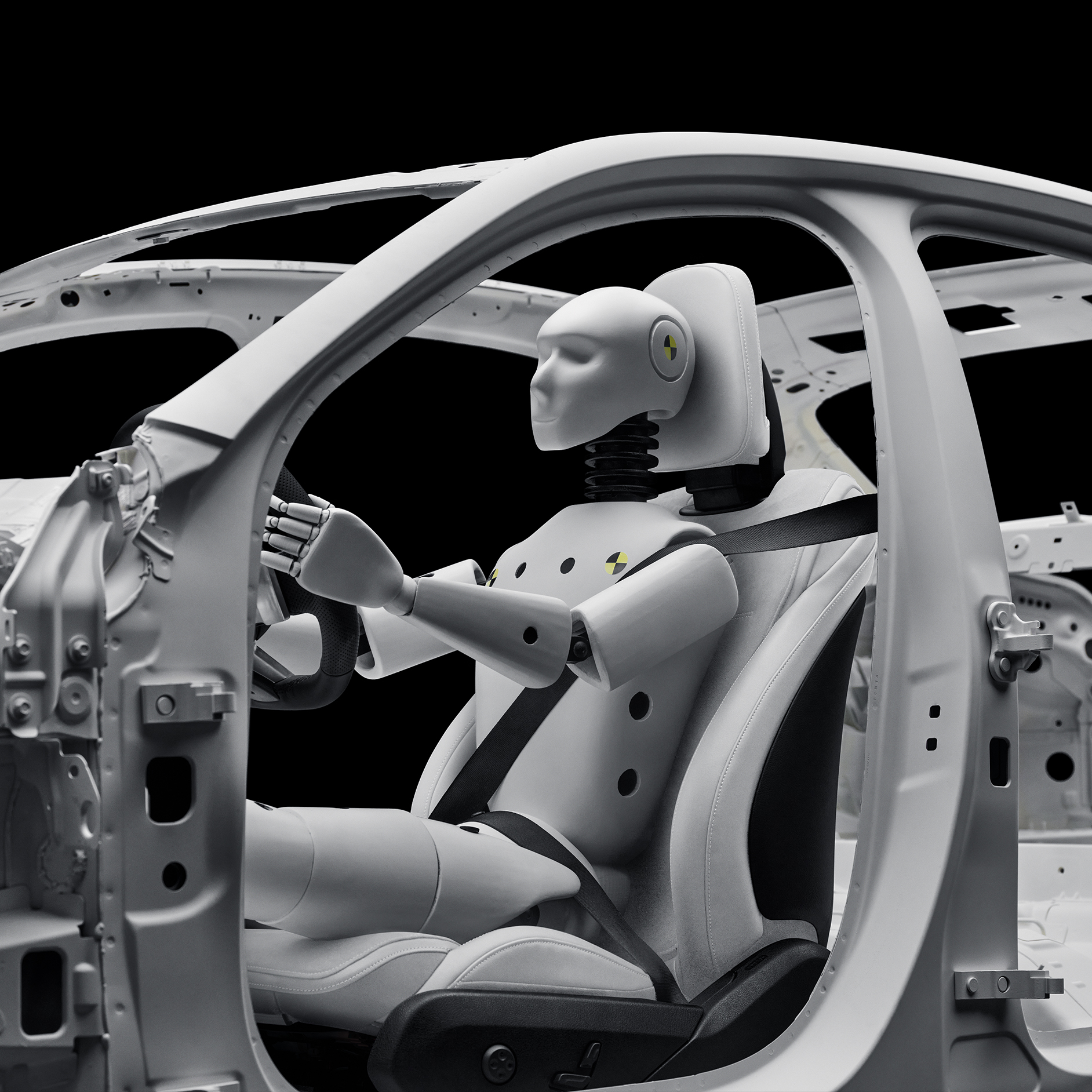 Crash test dummy in a vehicle frame of Mercedes-Benz. Crash test dummy in a vehicle frame of Mercedes-Benz.