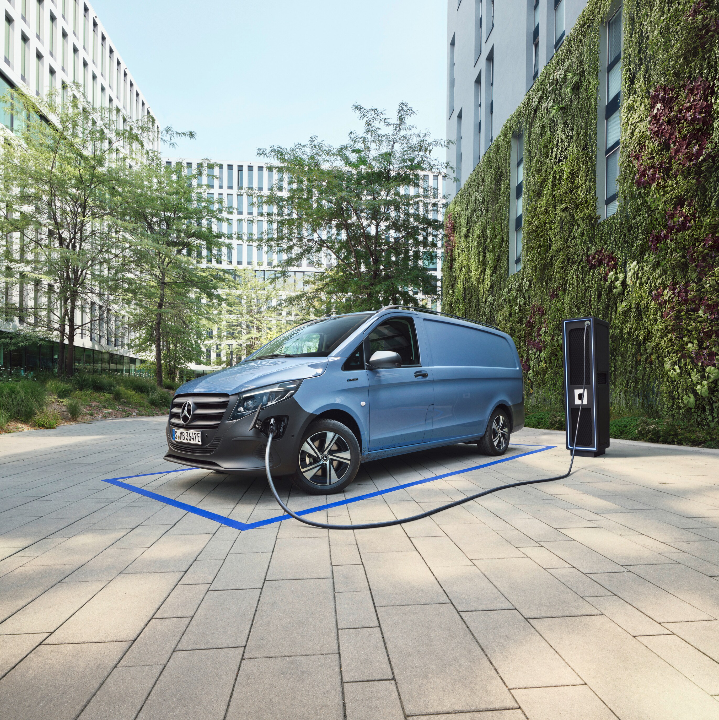 The eVito panel van at a charging station.