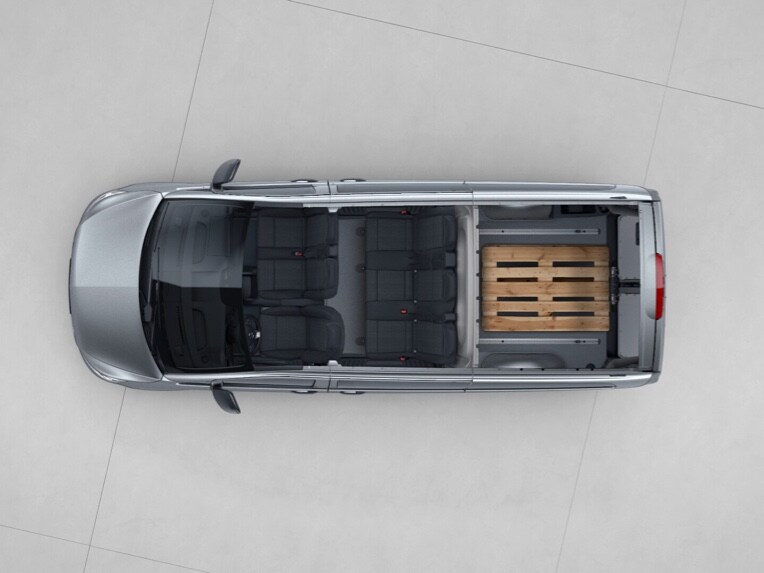 The Extra-long Vito Mixto with 2-seater front passenger seat and 3-seater bench seat.